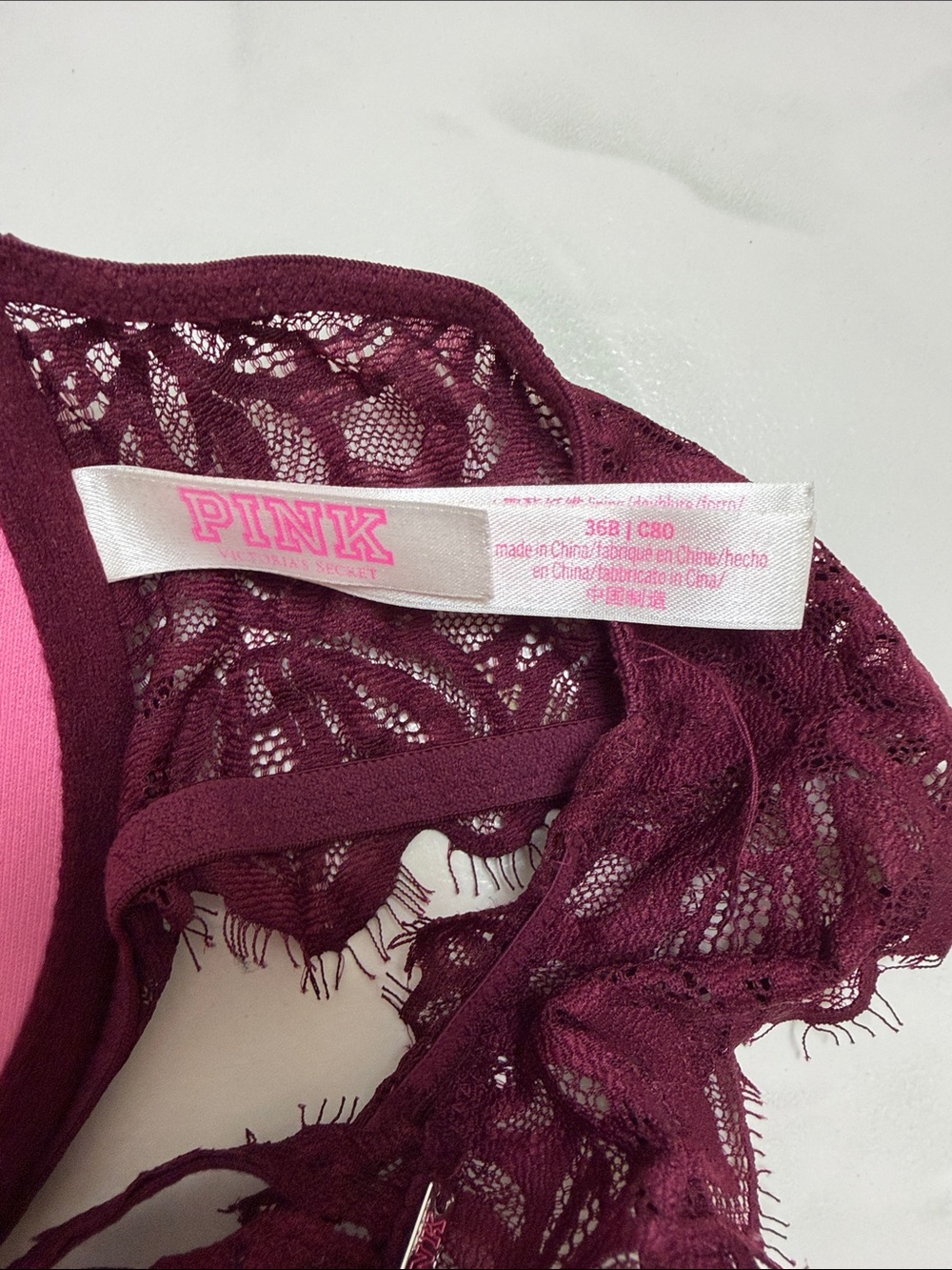 PINK Victoria's Secret Burgundy Lace Push-Up Bra “Date Racerback” - Picture 5 of 5